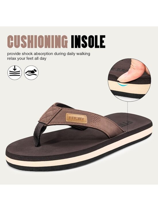 Mens Brown Flat Thongs Solid Comfort Split Toe Rubber Flip Flop Slipper Shoes main image 4
